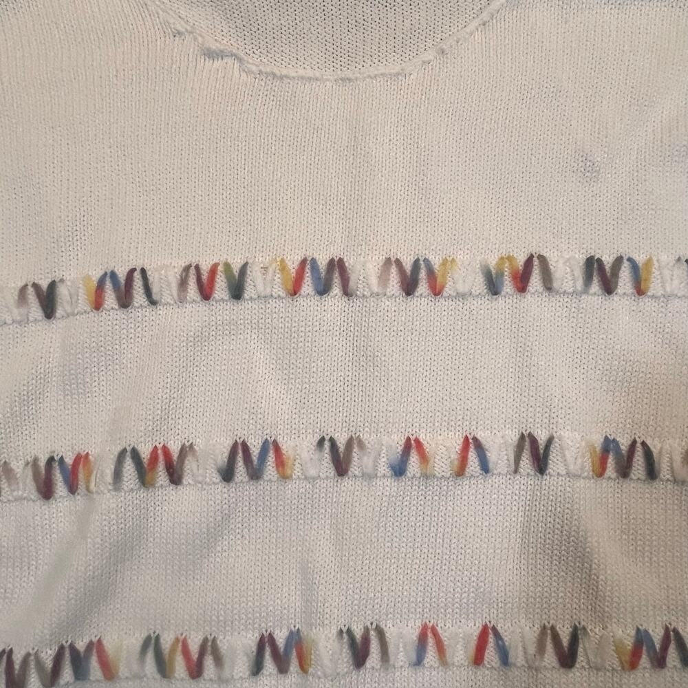 Christopher & Banks Women 1x  Sweater  White Colorful Knit Pullover Rainbow Yarn